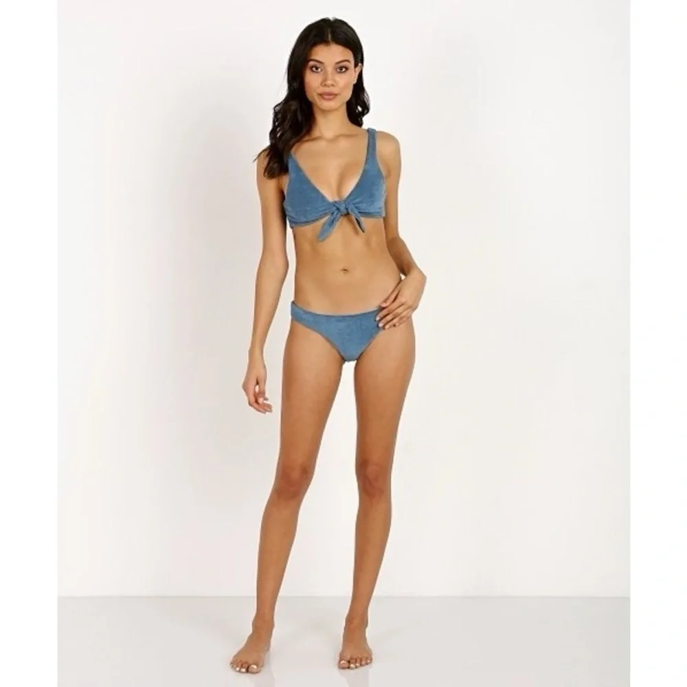NEW Mara Hoffman Kay Slate Blue Textured Terry Low Rise Hipster Bikini Bottom‎ S